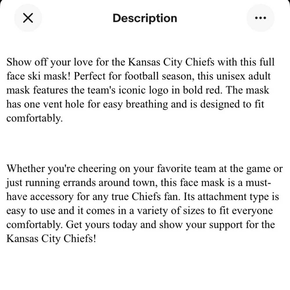 Kansas City Chiefs Football 🏈 Team Face Cover Ski Mask